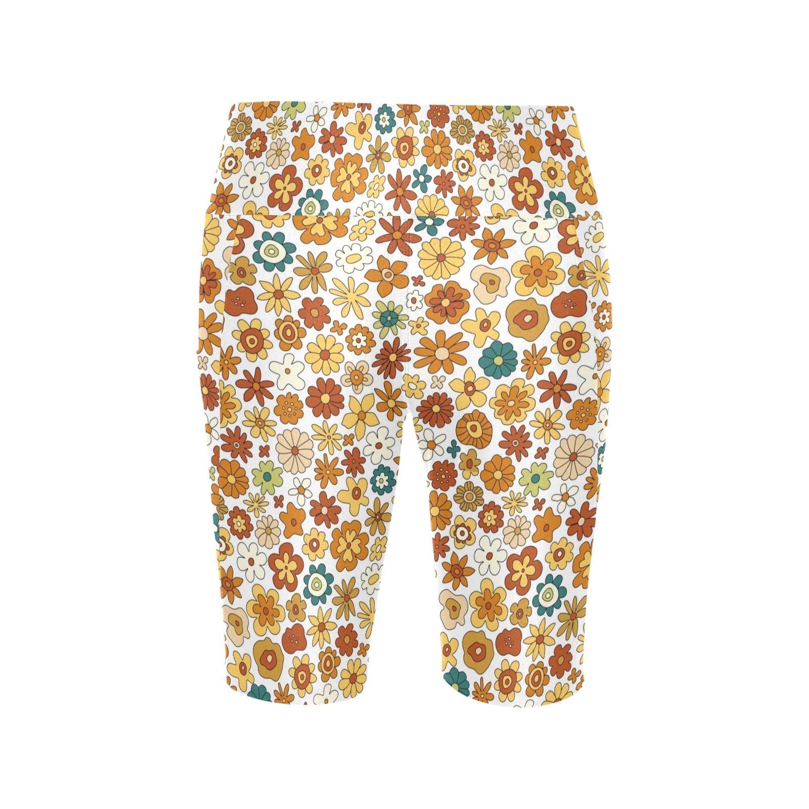 70's Style Floral Women's Bike Shorts With Side Pockets