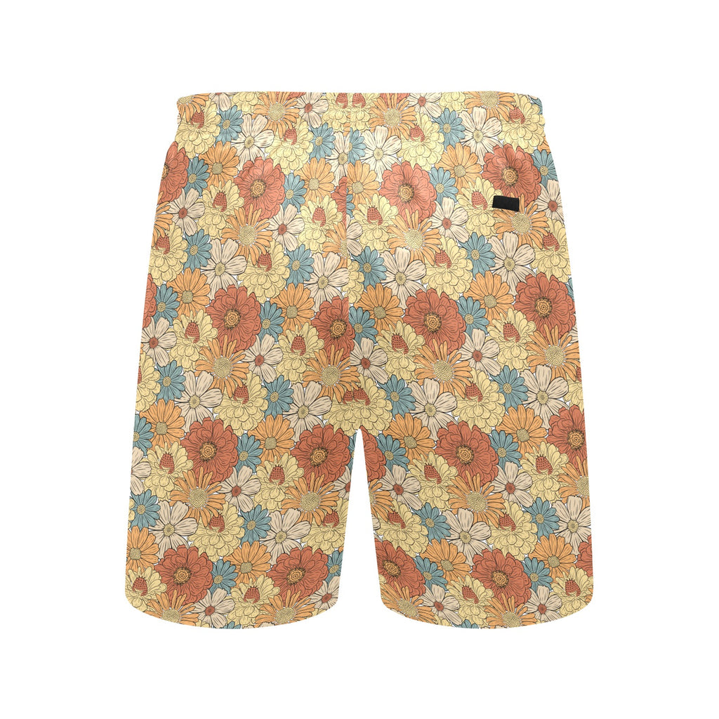 Vintage Retro Floral Men's Mid-Length Beach Shorts Men's Mid-Length Beach Shorts Plants Printed Offshore