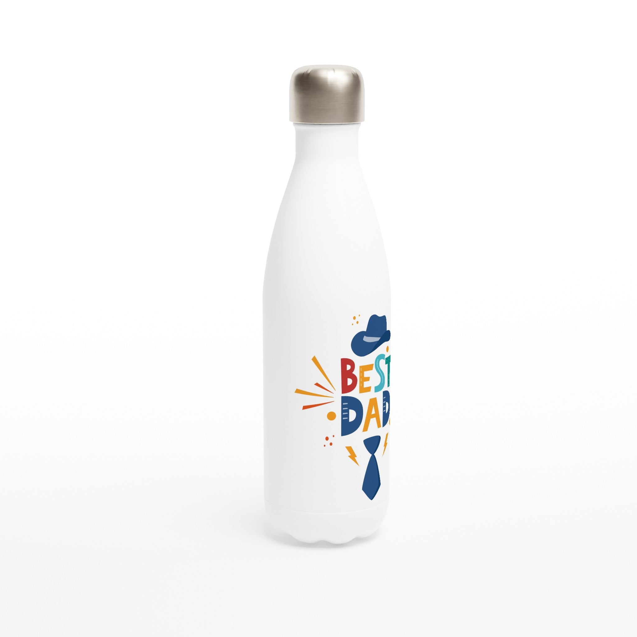 Best Dad - White 17oz Stainless Steel Water Bottle White Water Bottle Dad Globally Fulfilled