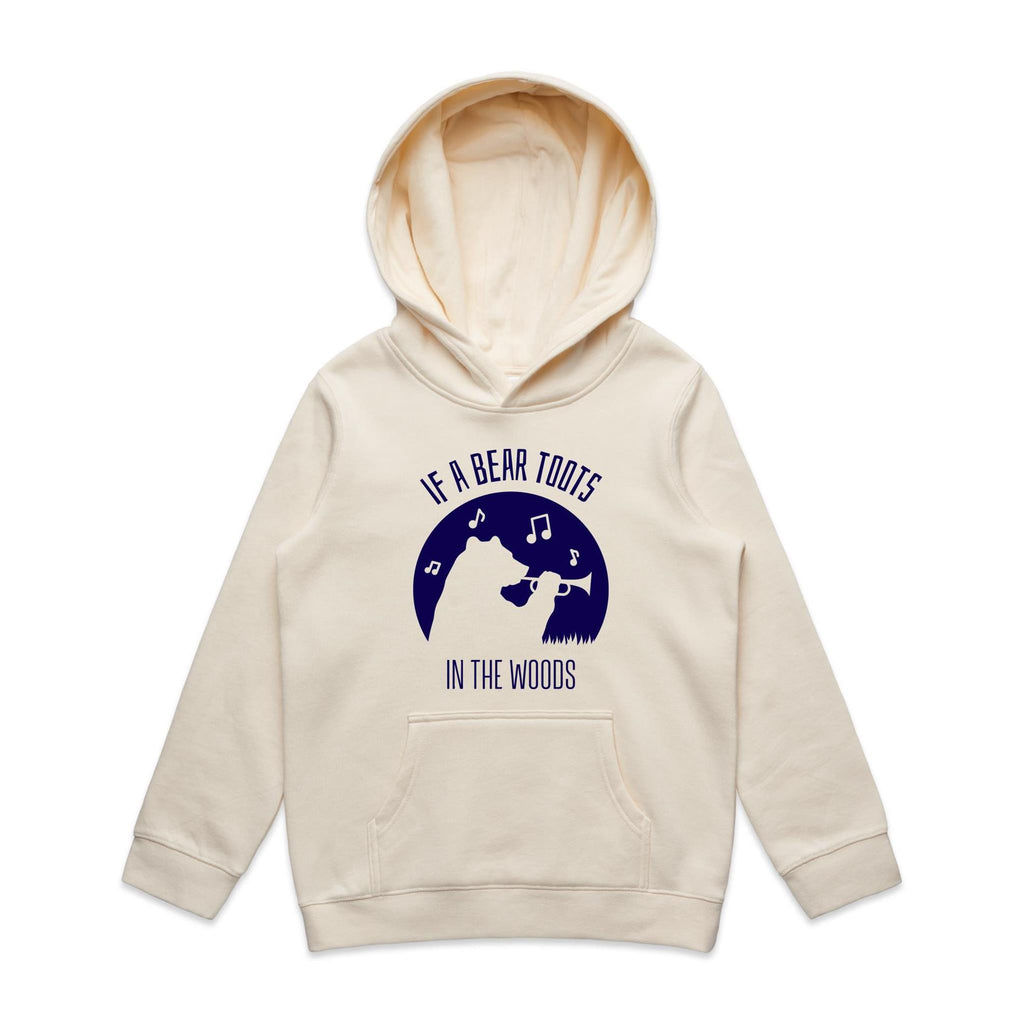 If A Bear Toots In The Woods, Trumpet Player - Kids Hoodie Ecru Kids Hoodie Printed In Australia