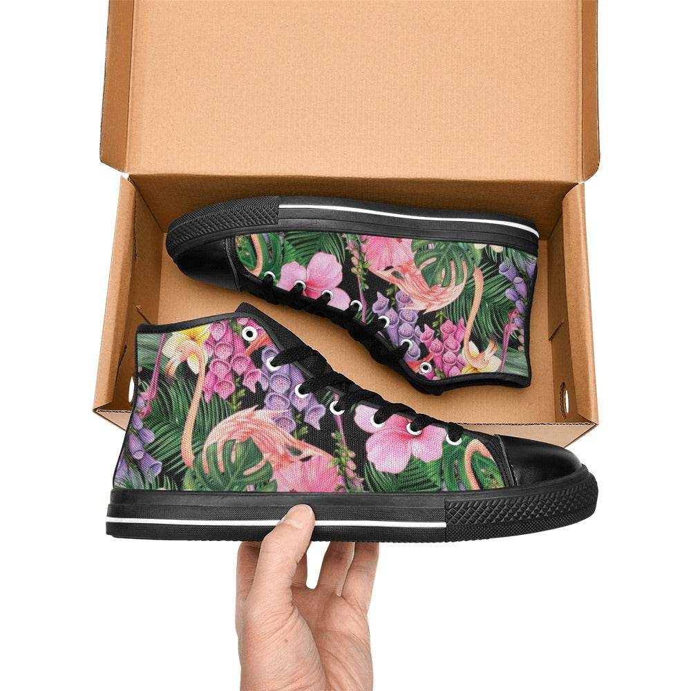 Flamingo Jungle - Kids High Top Canvas Shoes