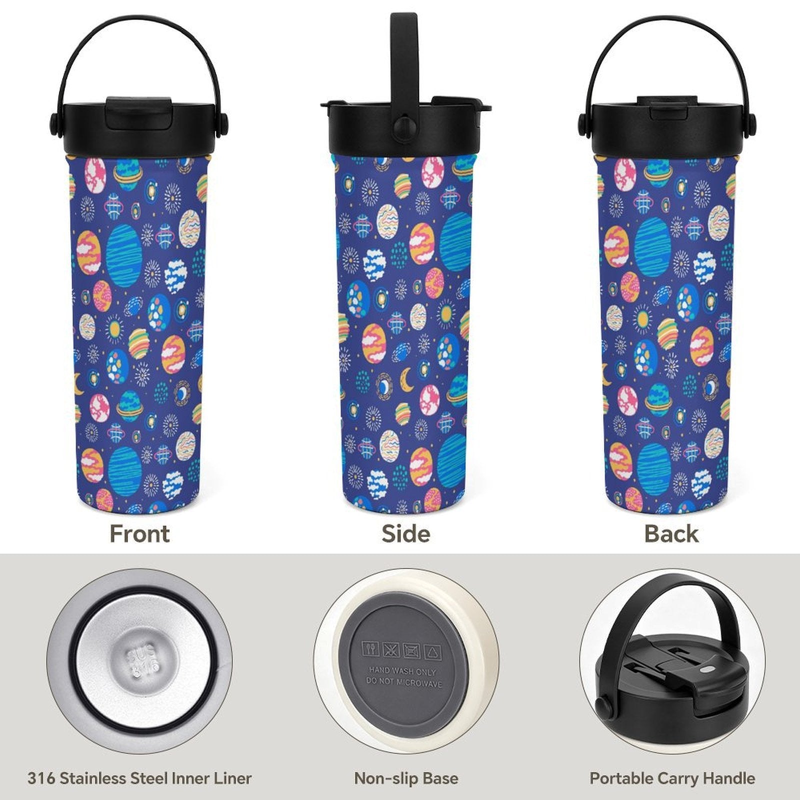 Planets On Blue 20oz Tea Tumbler with Carry Handle