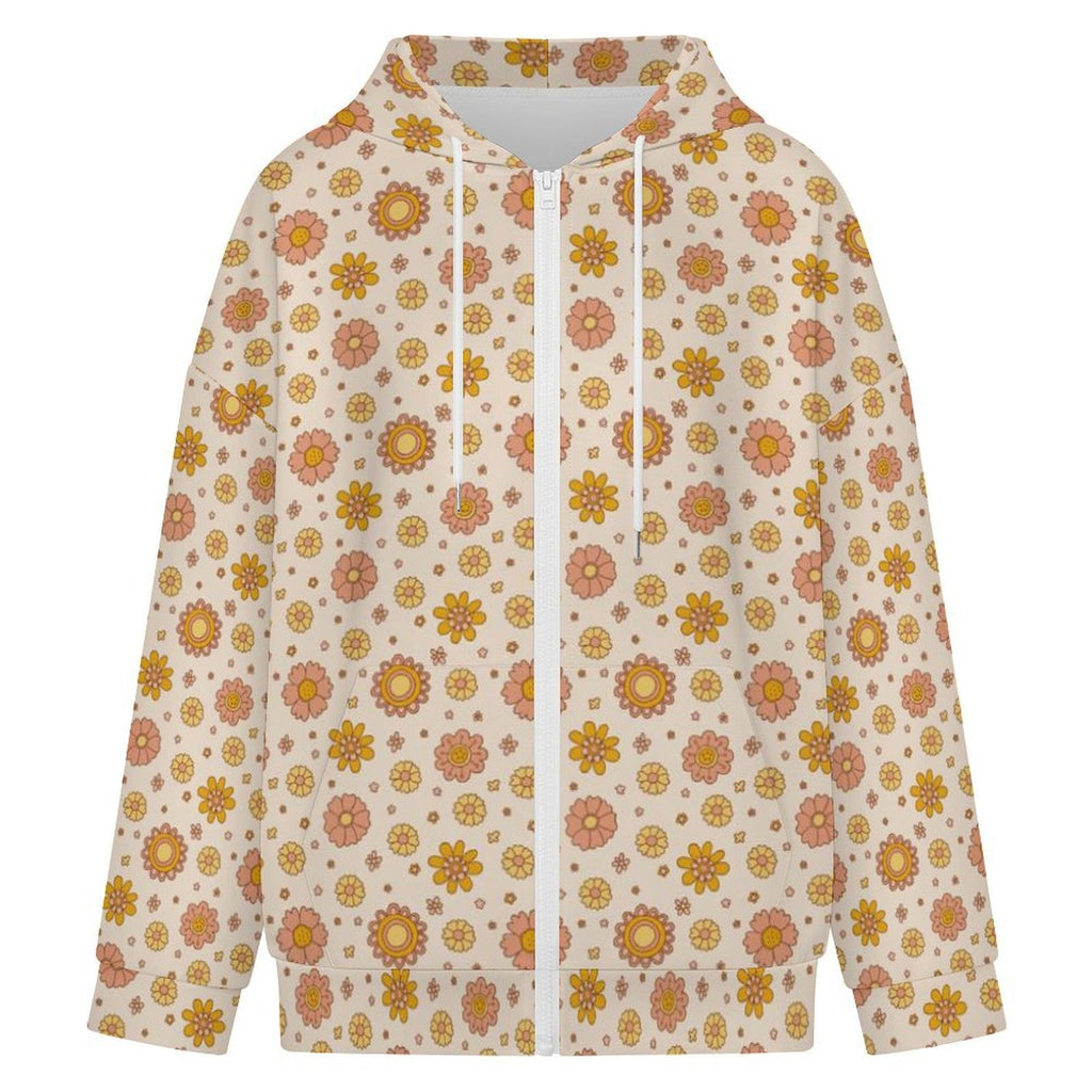 Orange Flowers Women's Full-Zip Hoodie