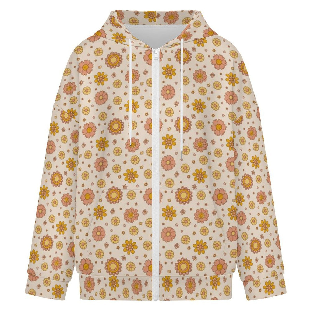 Orange Flowers Women's Full-Zip Hoodie