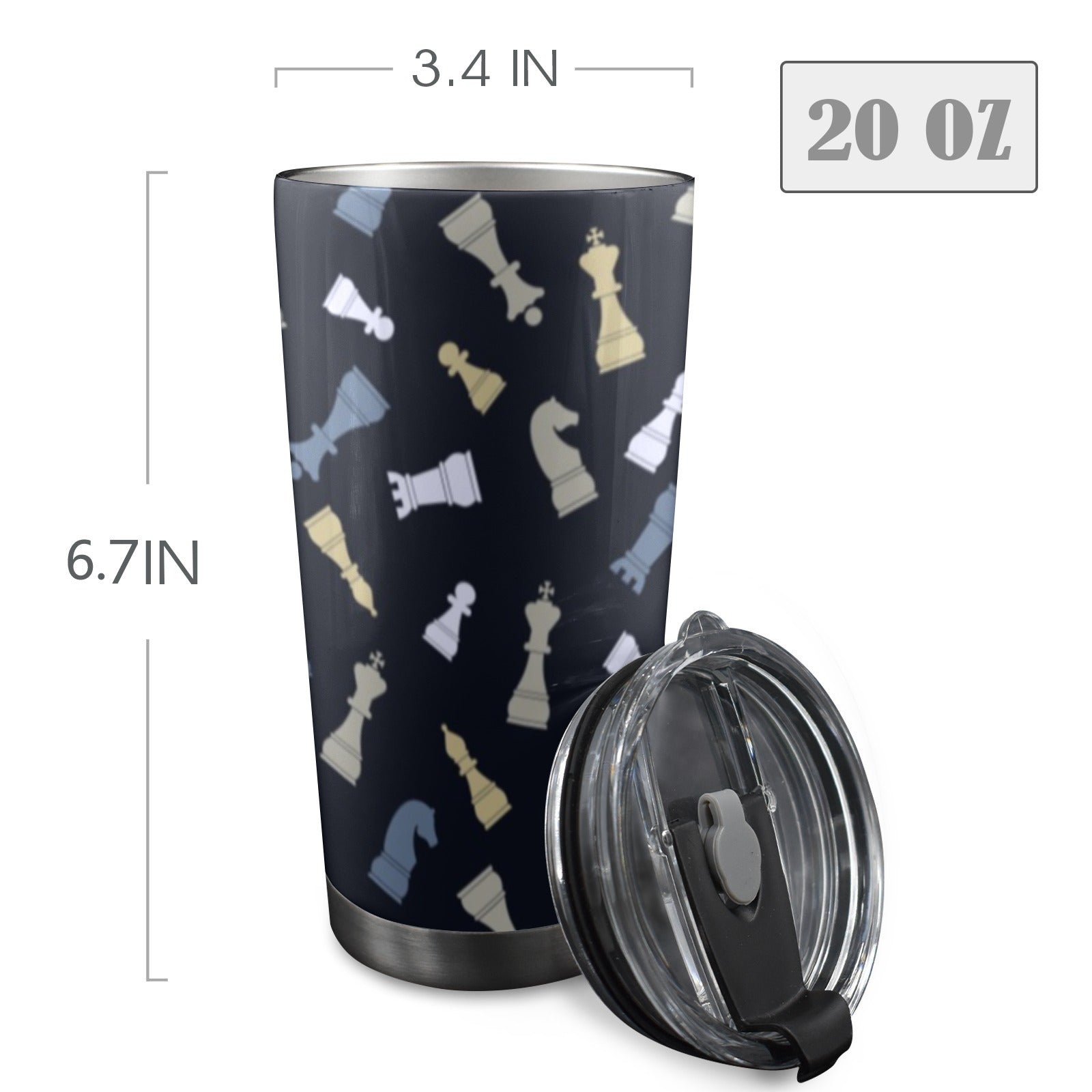 Chess Pattern - 20oz Mobile Tumbler with Lid (Black Lock) 20oz Travel Mug Chess Games Printed Offshore