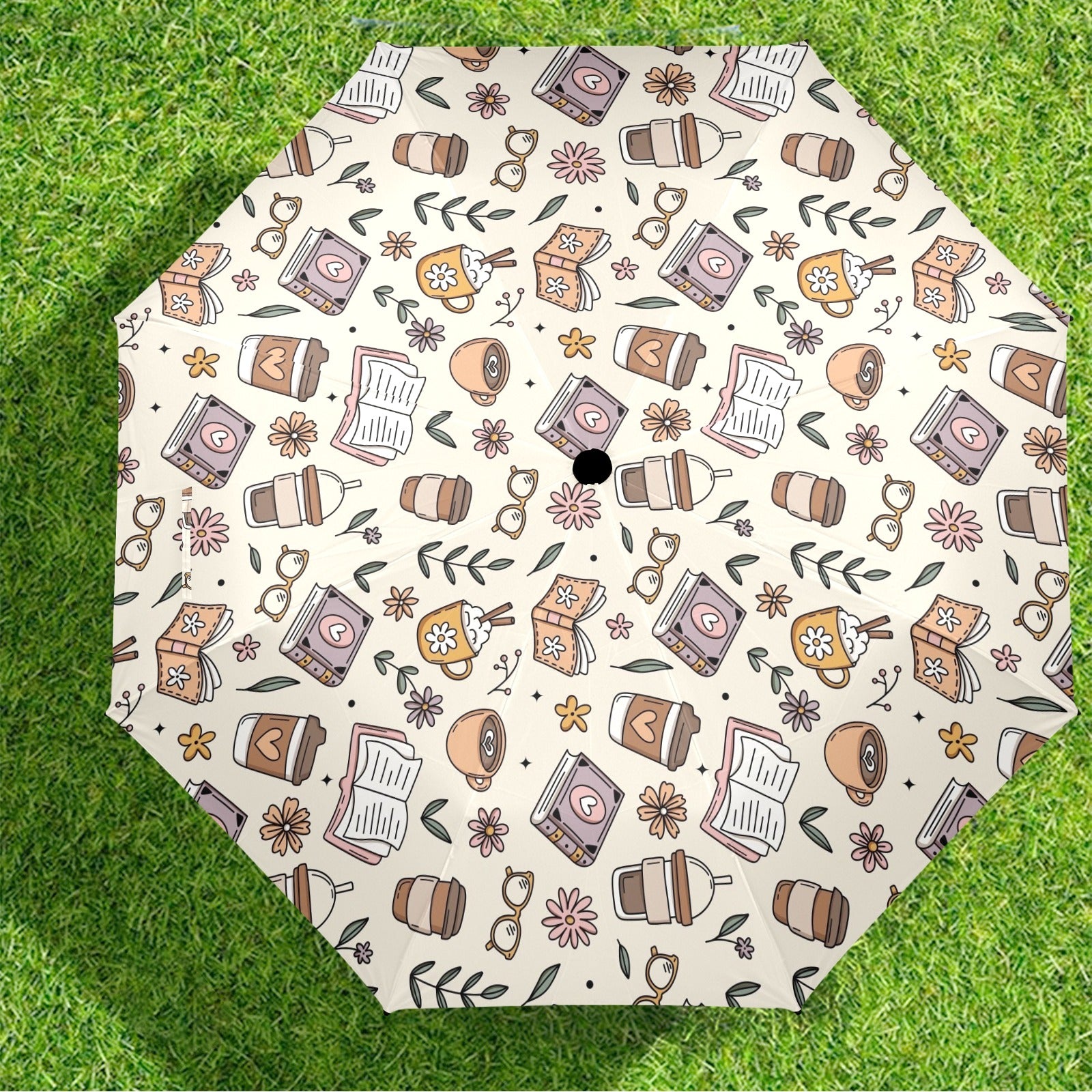 Books And Coffee - Semi-Automatic Foldable Umbrella (Model U12) Semi-Automatic Foldable Umbrella (U12)