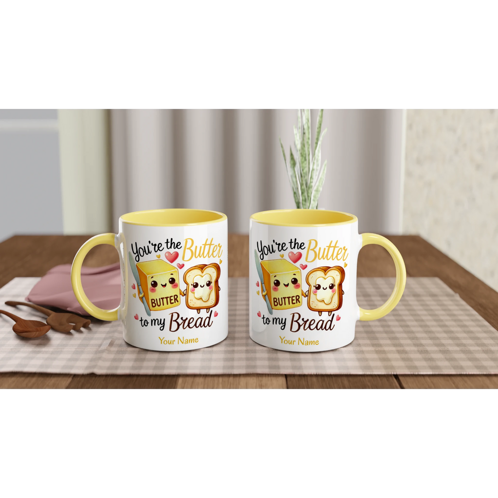 Personalised - You're The Butter To My Bread, Valentine - White 11oz Ceramic Mug with Colour Inside Personalised 11oz Mug