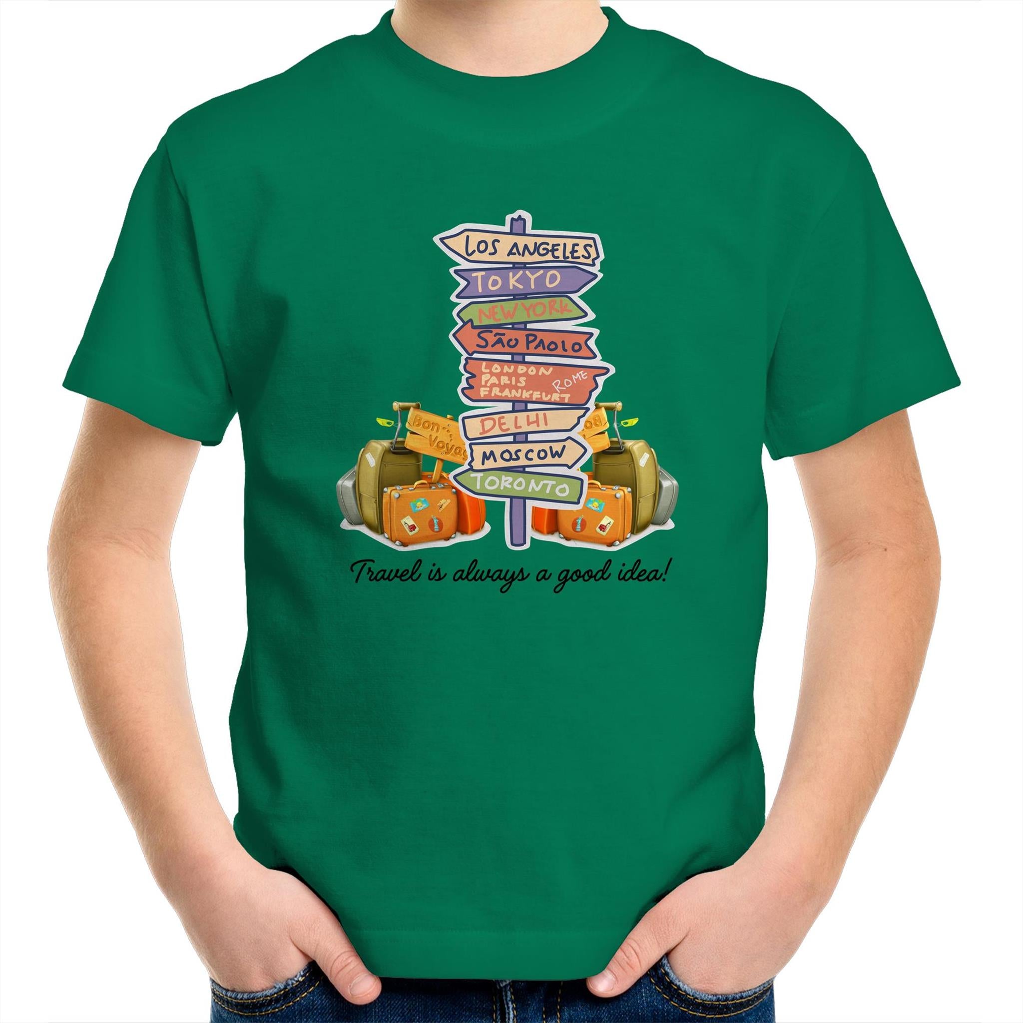 Travel Is Always A Good Idea - Kids Youth T-Shirt Kelly Green Kids Youth T-shirt Printed In Australia