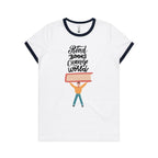 Read Books, Change The World - Women's Ringer Tee White Navy Womens Ringer T-shirt Printed In Australia Reading