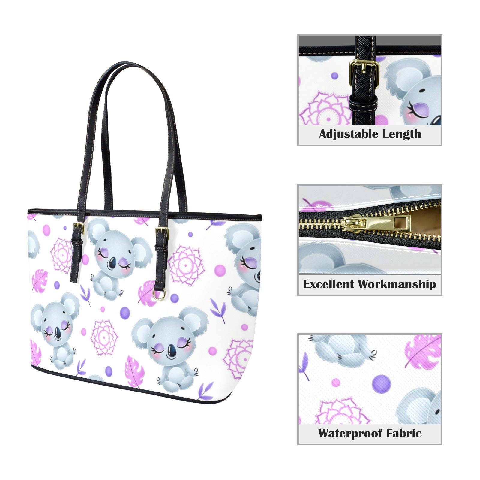 Zen Koala PU Leather Tote Bag Large