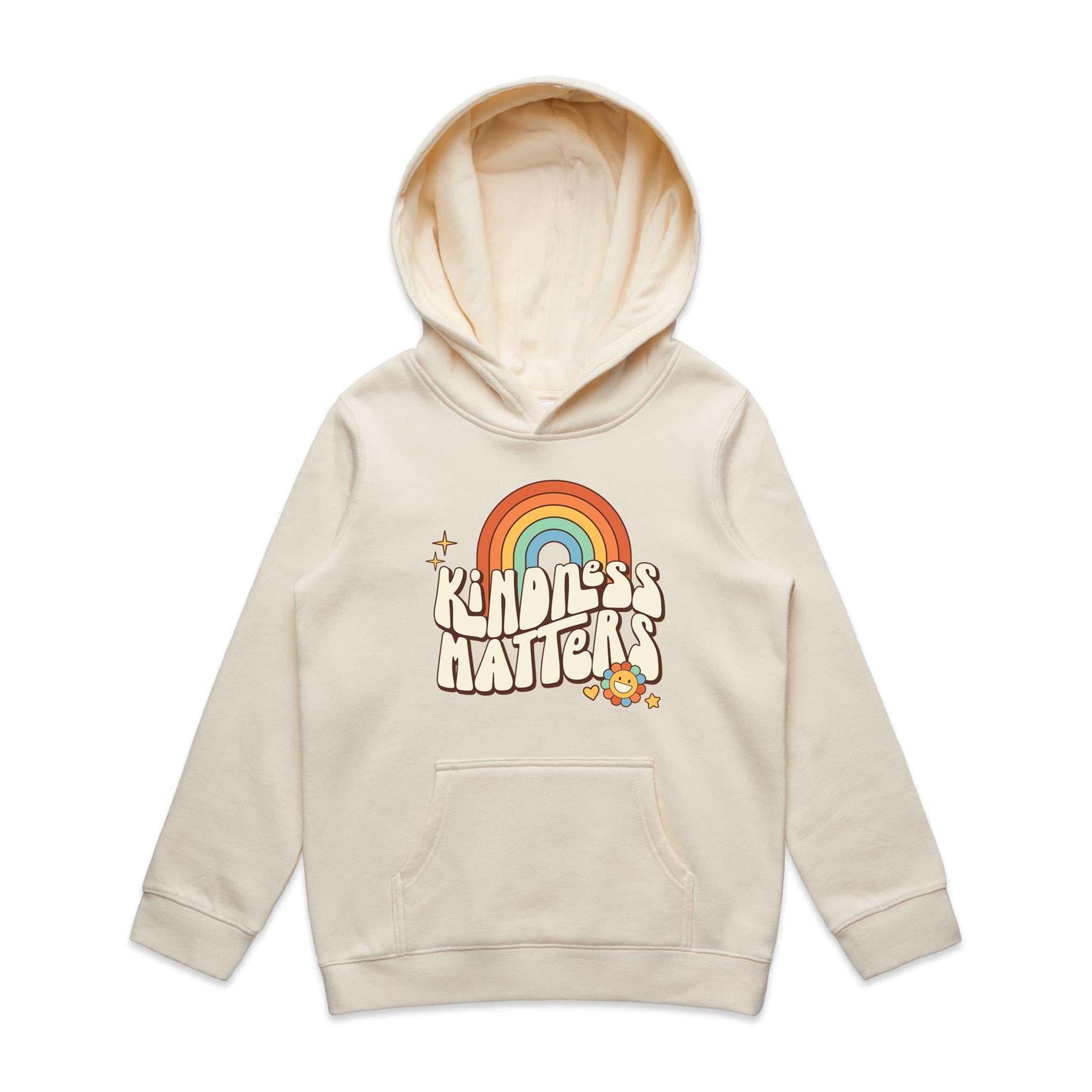 Kindness Matters - Kids Hoodie Ecru Kids Hoodie Kindness Positivity Printed In Australia Retro