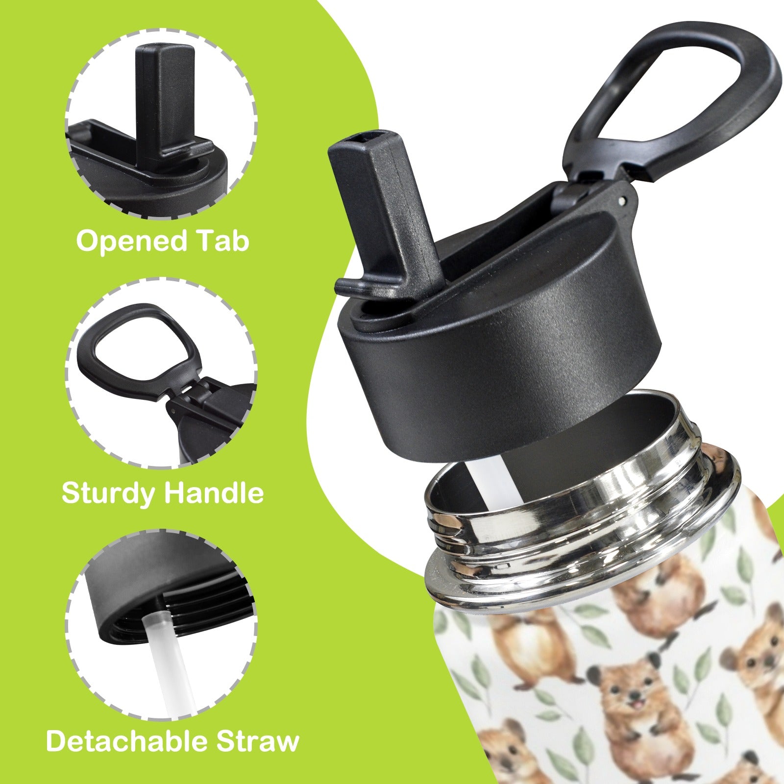 Quokkas 12oz Kids Water Bottle with Straw Lid