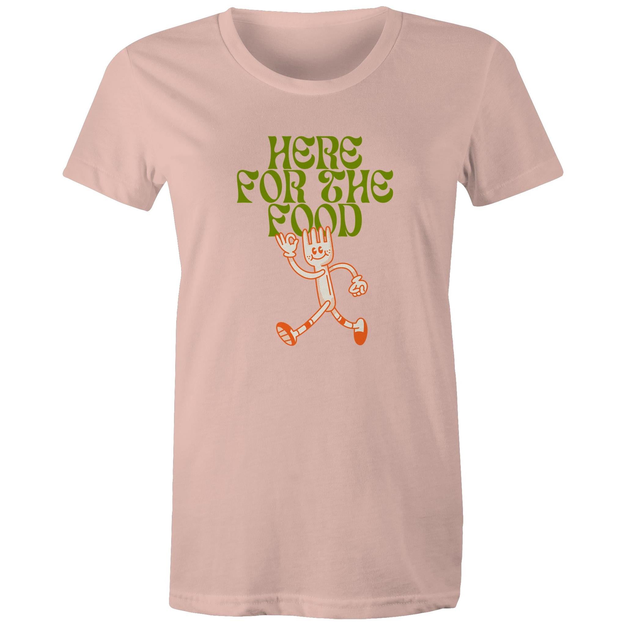 Here For The Food - Womens T-shirt Pale Pink Womens T-shirt Food Printed In Australia