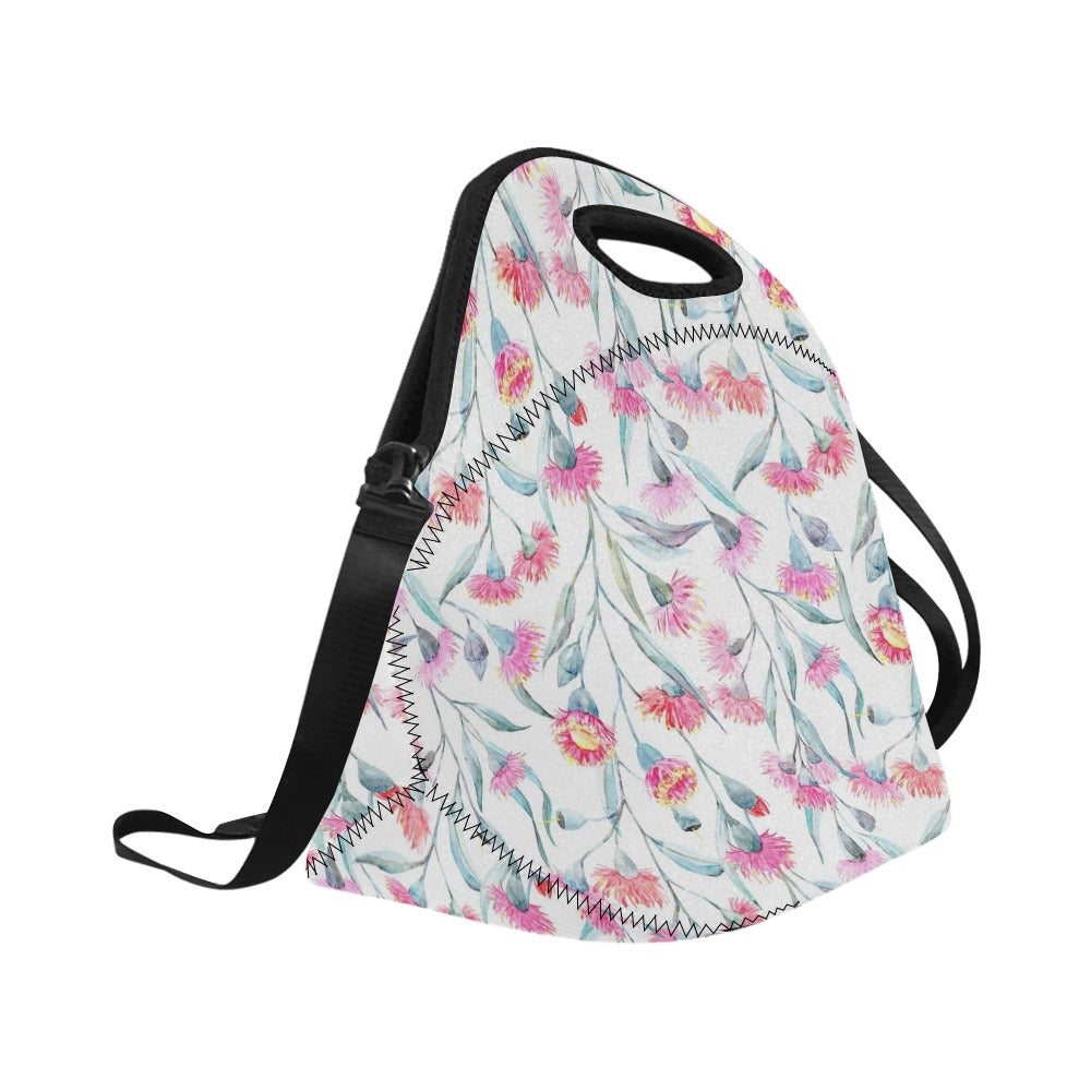 Pink Eucalyptus Flowers Neoprene Lunch Bag/Large (Model 1669) Neoprene Lunch Bag Plants Printed Offshore