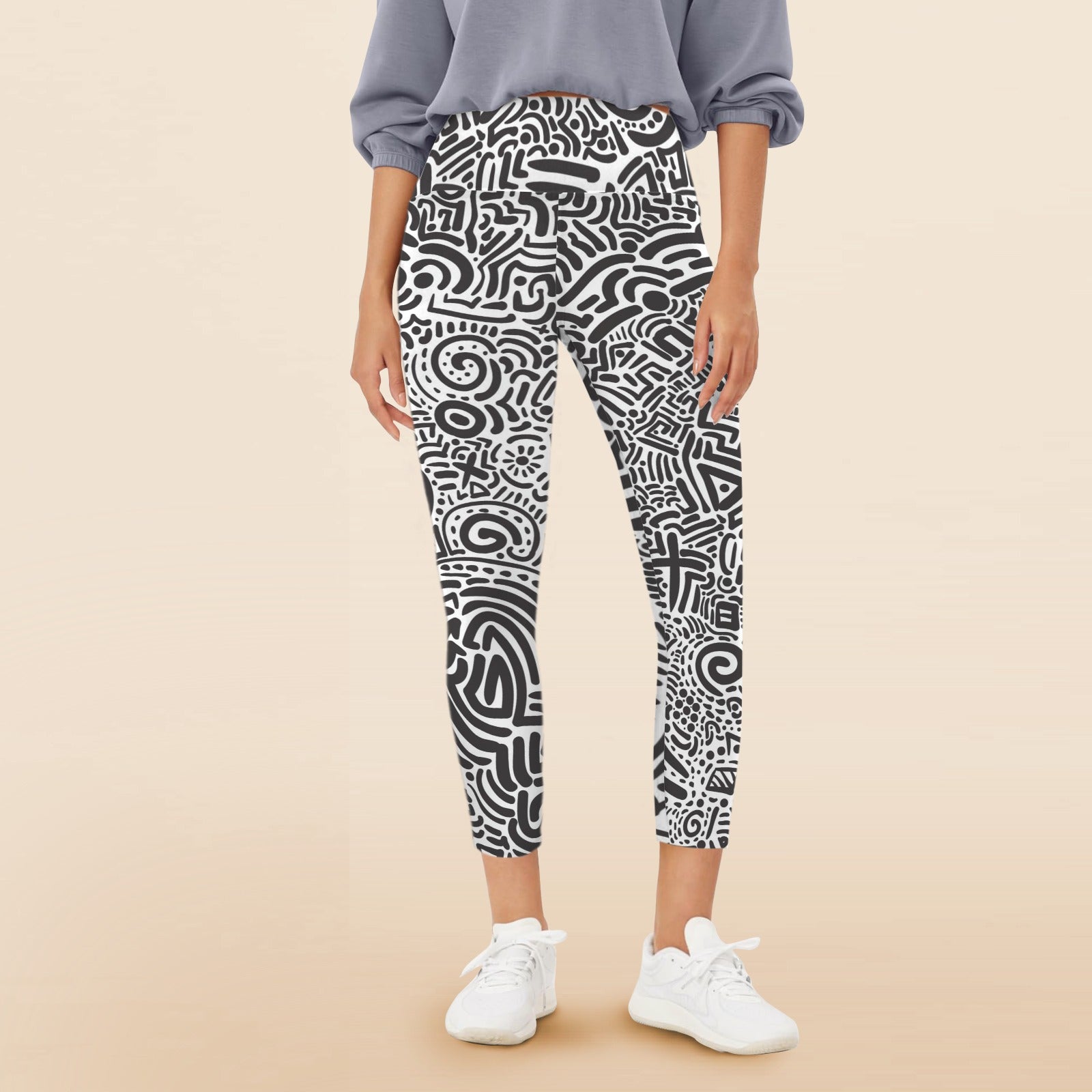 Black And White - Women's High Waist Pockets Yoga Leggings