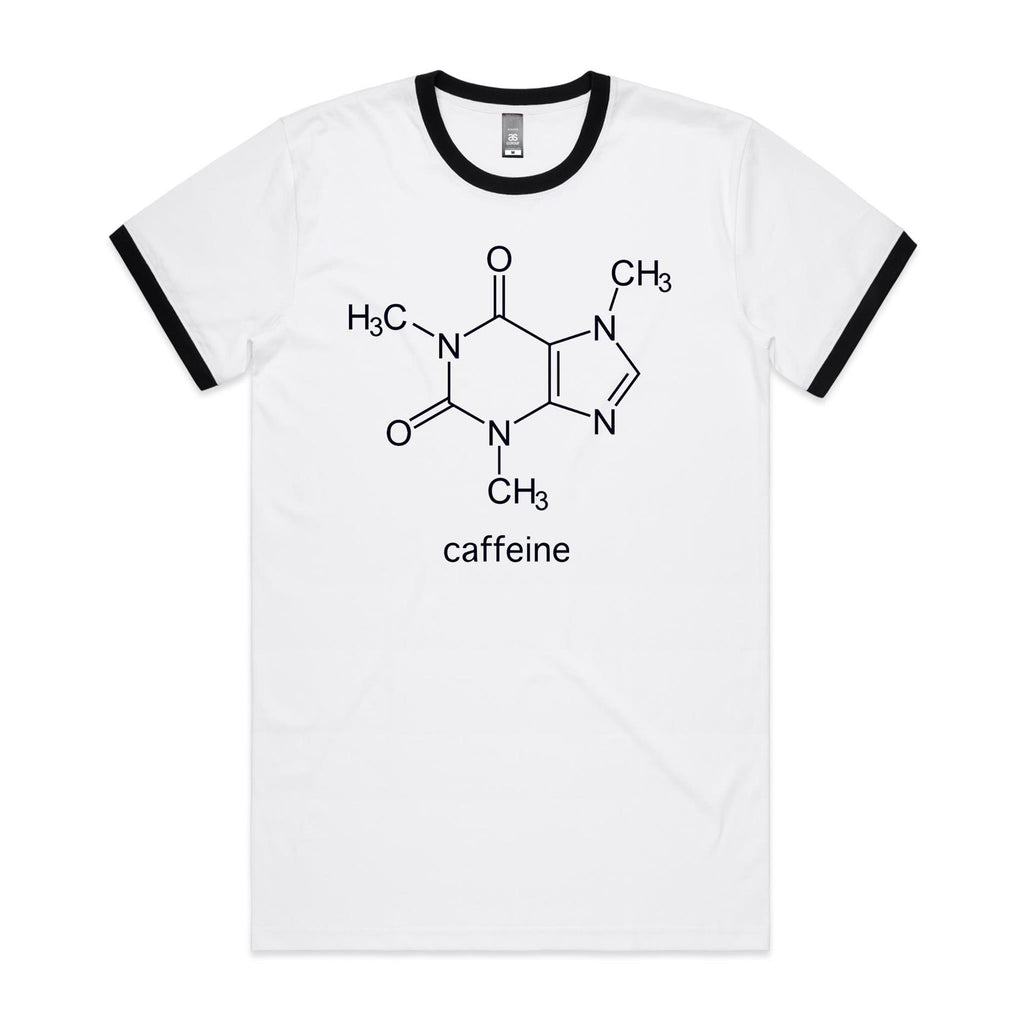 Caffeine Molecule - Staple Ringer Tee White Black Ringer T-Shirt Coffee Printed In Australia Science