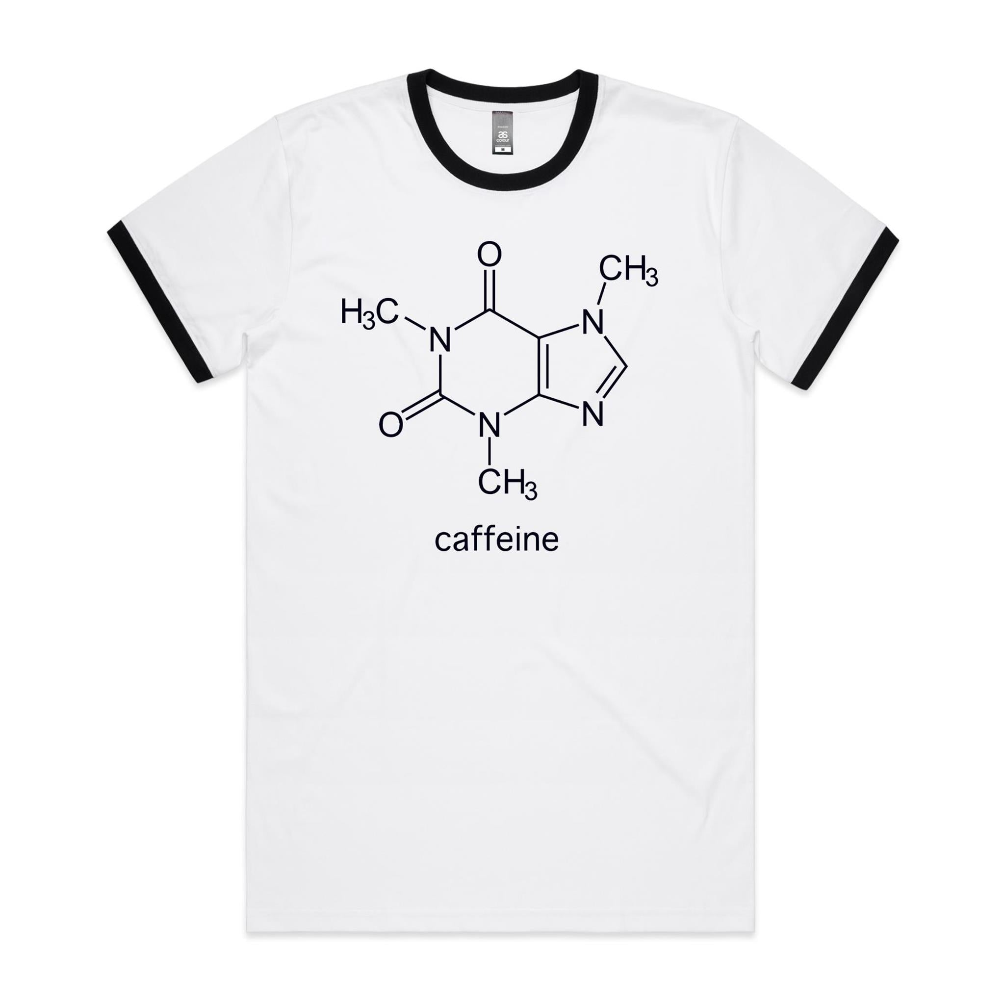 Caffeine Molecule - Staple Ringer Tee White Black Ringer T-Shirt Coffee Printed In Australia Science