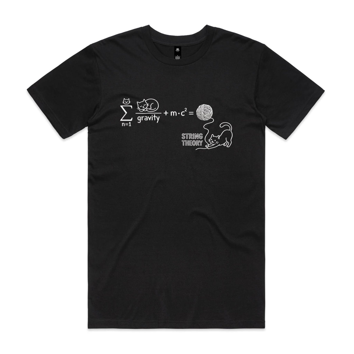 Cat String Theory Physics Men's AS Colour T-shirt Black Mens T-shirt animal Printed In Australia Science
