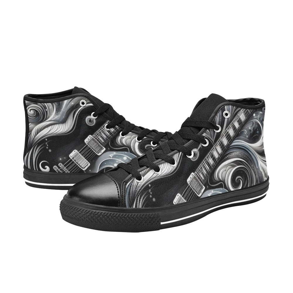 Guitar Black Swirl - Men's High Top Canvas Shoes