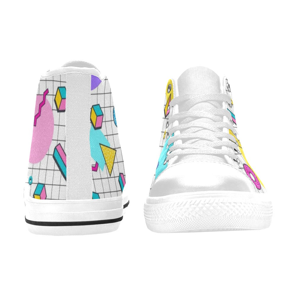 80's Grid - Kids' High Top Canvas Shoes Kids High Top Canvas Shoes Printed Offshore Retro