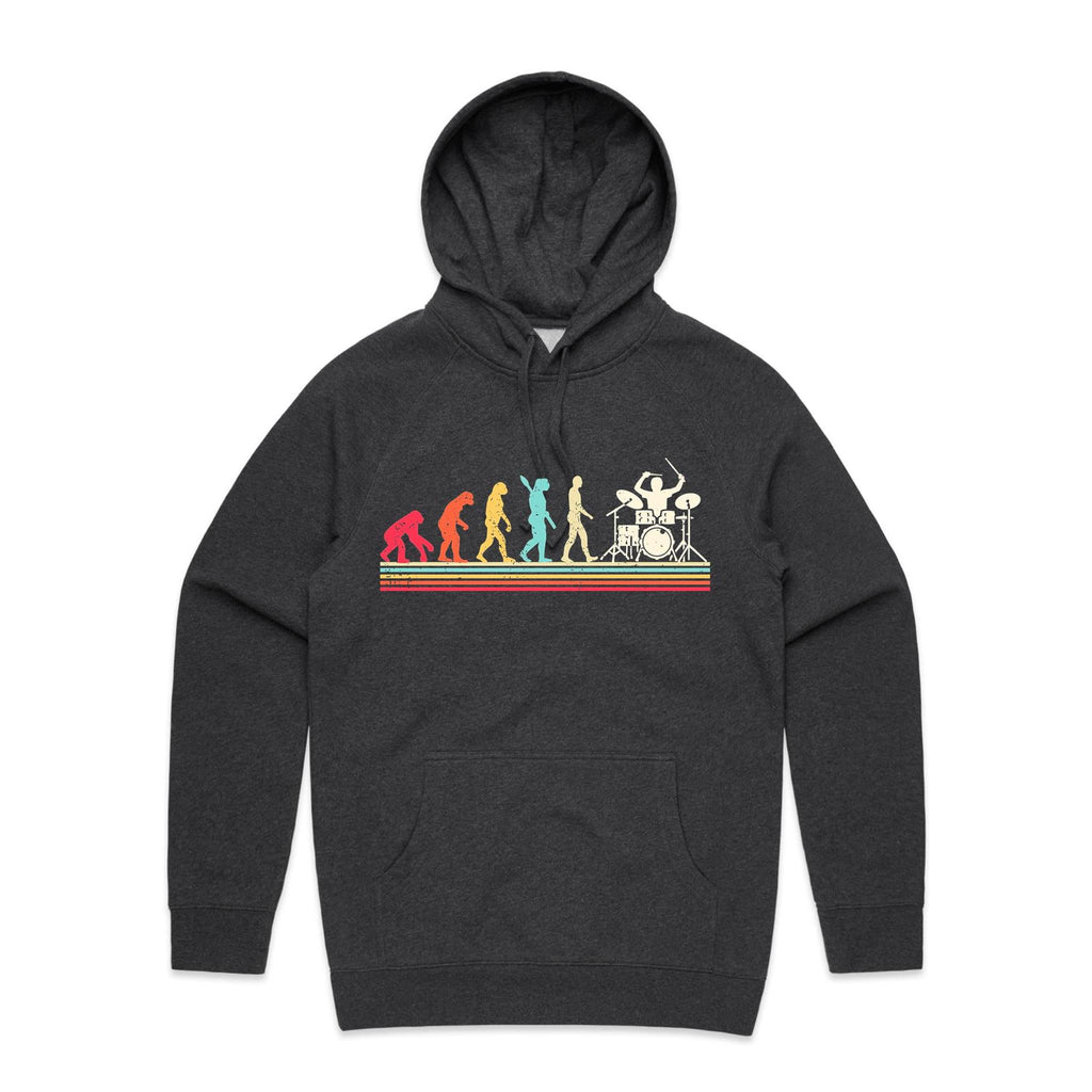 Drummer Evolution - Mens Hoodie Asphalt Marle Mens Hoodie Music Printed In Australia