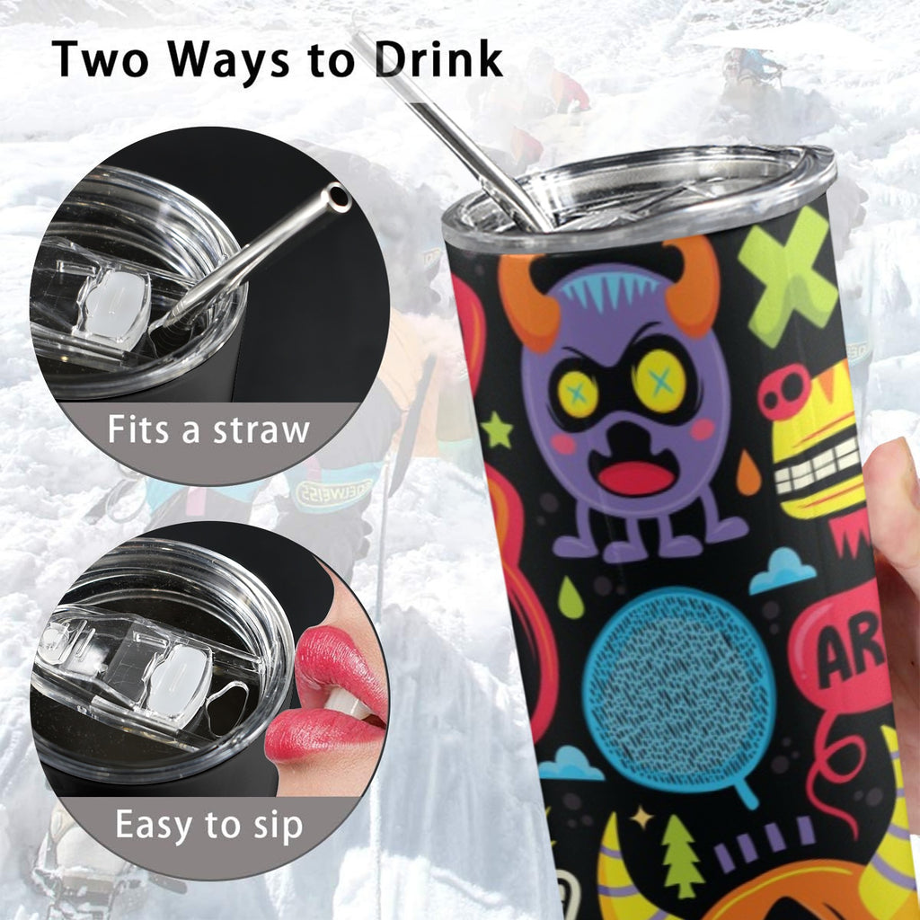 Monster Kids - 20oz Tall Skinny Tumbler with Lid and Straw