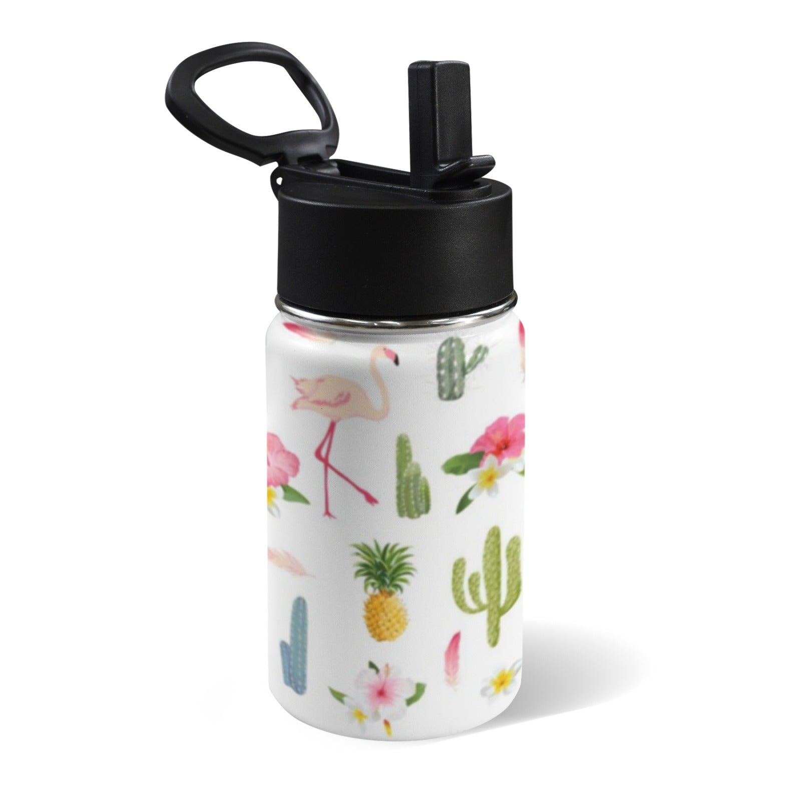 Flamingos And Cactus 12oz Kids Water Bottle with Straw Lid