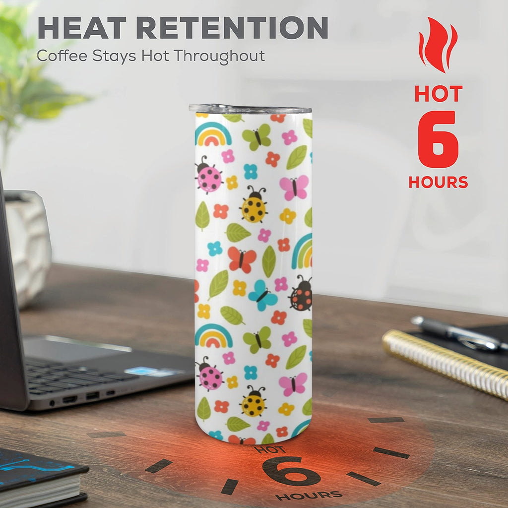 Ladybugs And Rainbows - 20oz Tall Skinny Tumbler with Lid and Straw