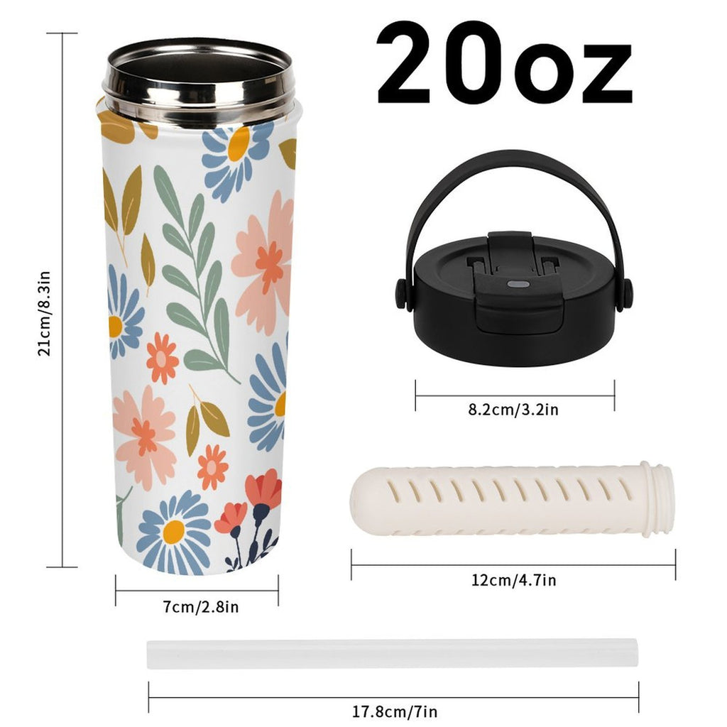 Boho Flowers And Leaves 20oz Tea Tumbler with Carry Handle