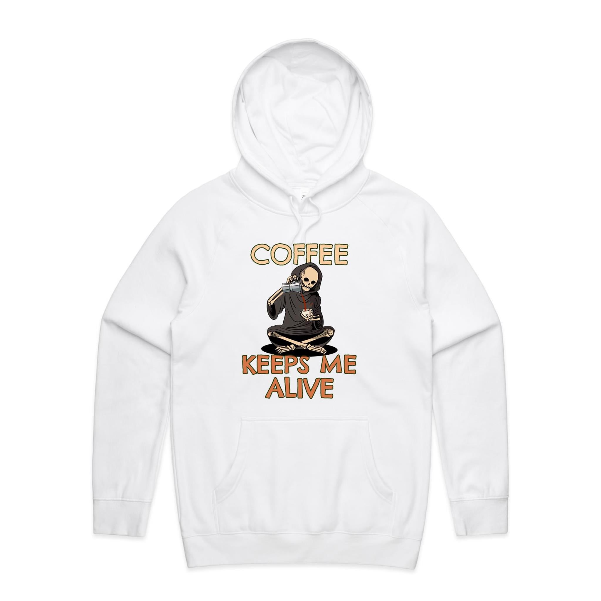 Coffee Keeps Me Alive, Skeleton - Mens Hoodie White Mens Hoodie Coffee Printed In Australia