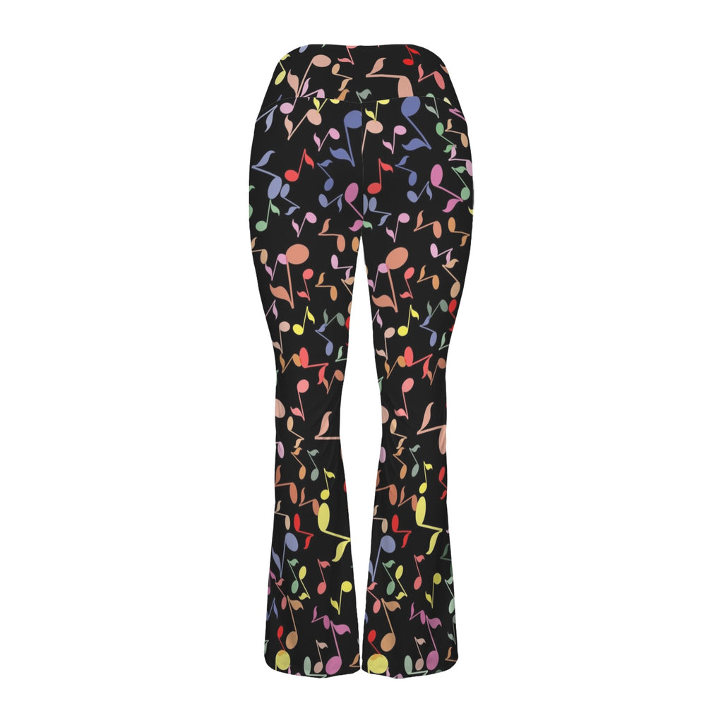 Quavers, Music Notes High Waist Crossover Tummy Control Flare Leggings High Waist Flare Leggings Music Printed Offshore
