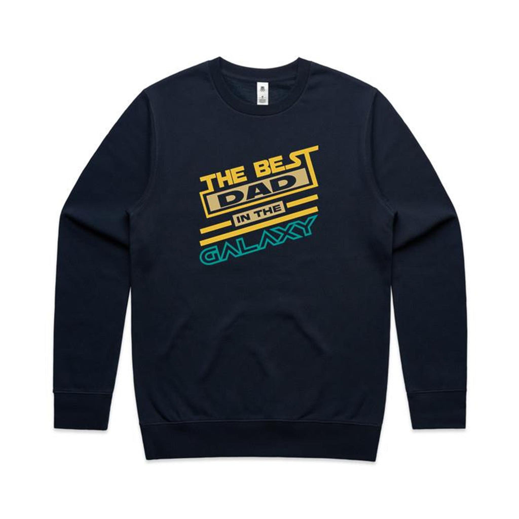 The Best Dad In The Galaxy - AS Colour Stencil Crew Navy Sweatshirt Dad Printed In Australia