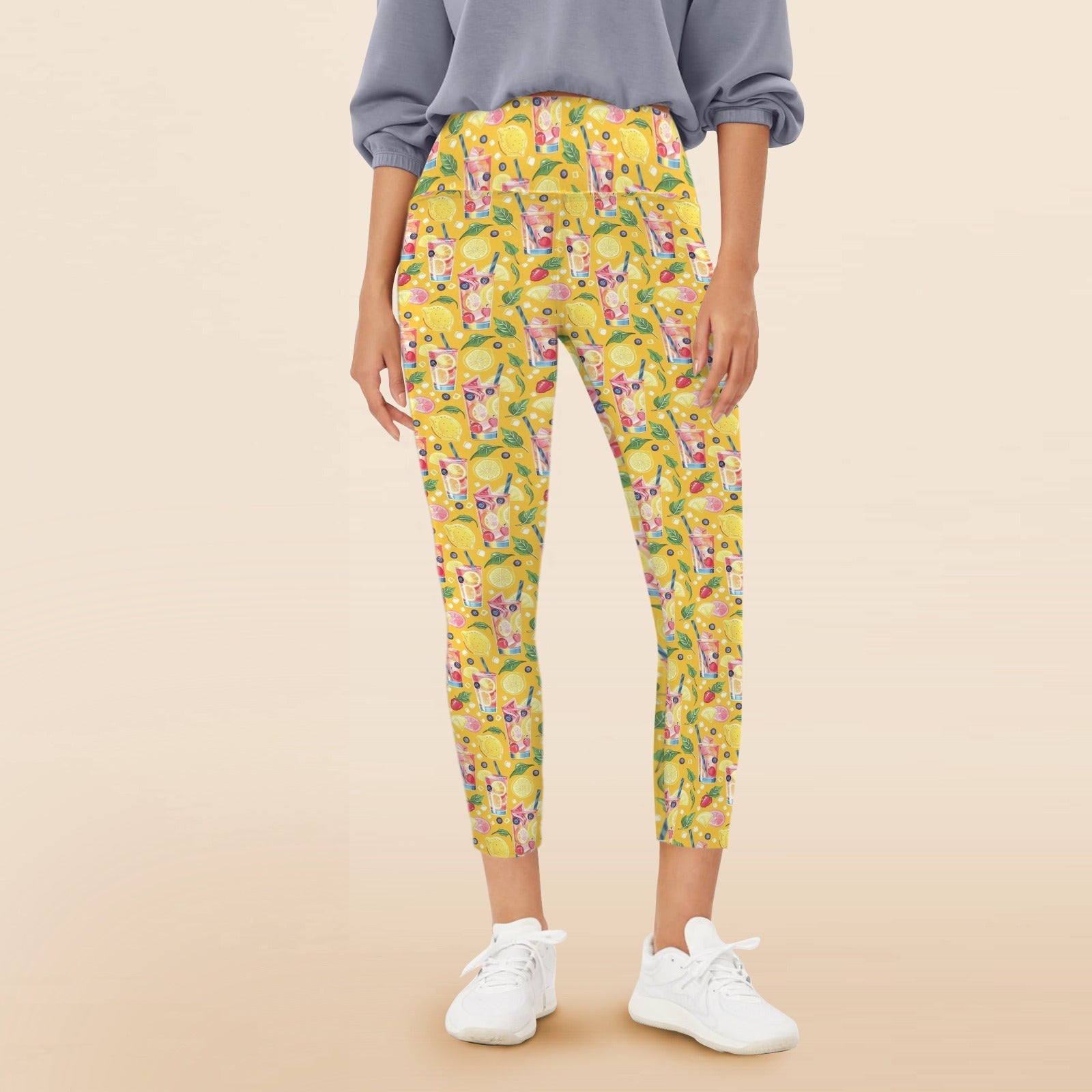 Tropical Fruit Drink Women's High Waist Pockets Yoga Leggings 5XL Women's High Waist Pockets Yoga Leggings Food Printed Offshore Summer