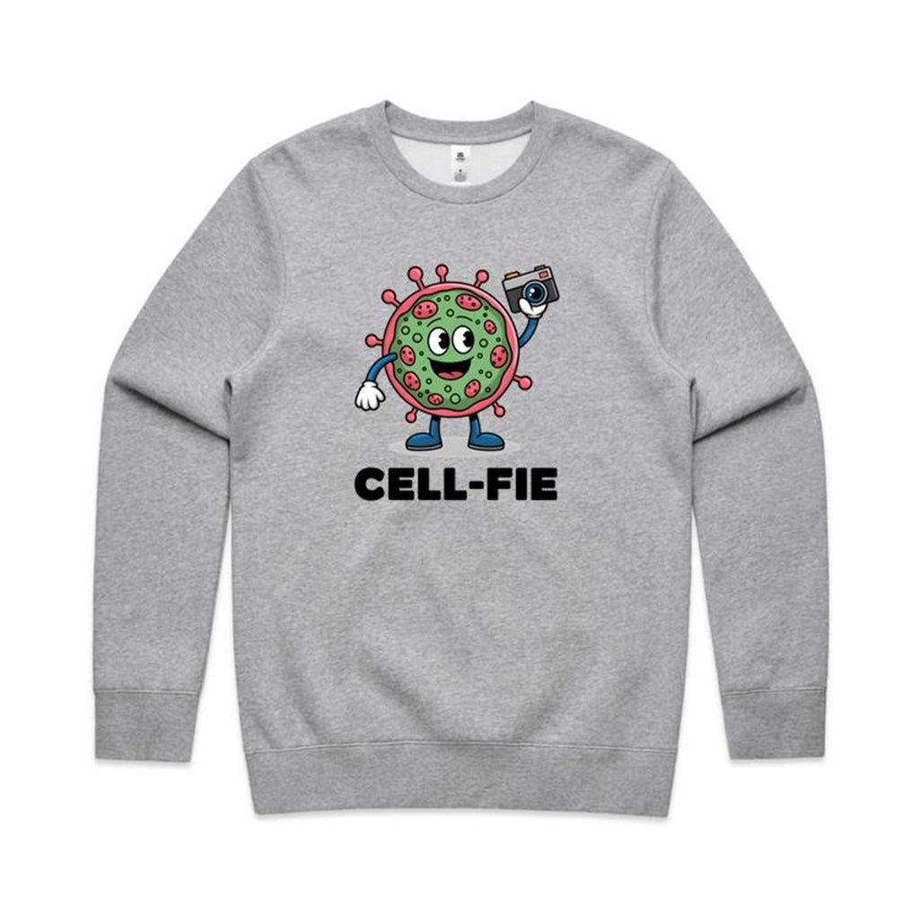 Cell-fie Cell Selfie AS Colour Stencil Crew Sweatshirt Grey Marle Sweatshirt Printed In Australia Science