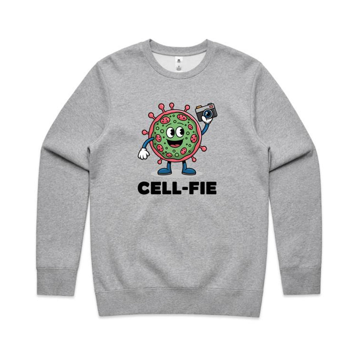 Cell-fie Cell Selfie AS Colour Stencil Crew Sweatshirt Grey Marle Sweatshirt Printed In Australia Science