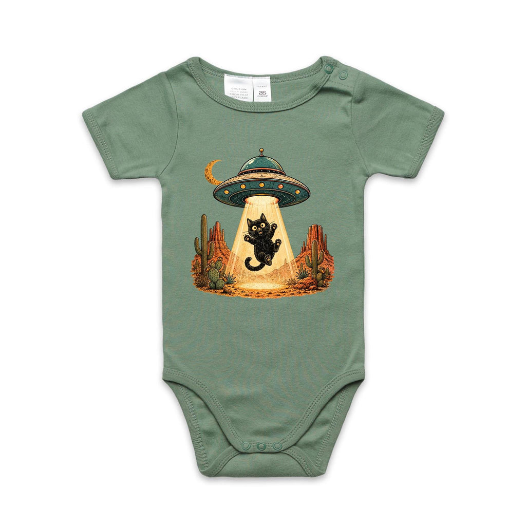 Black Cat Alien UFO Abduction AS Colour Baby Bodysuit