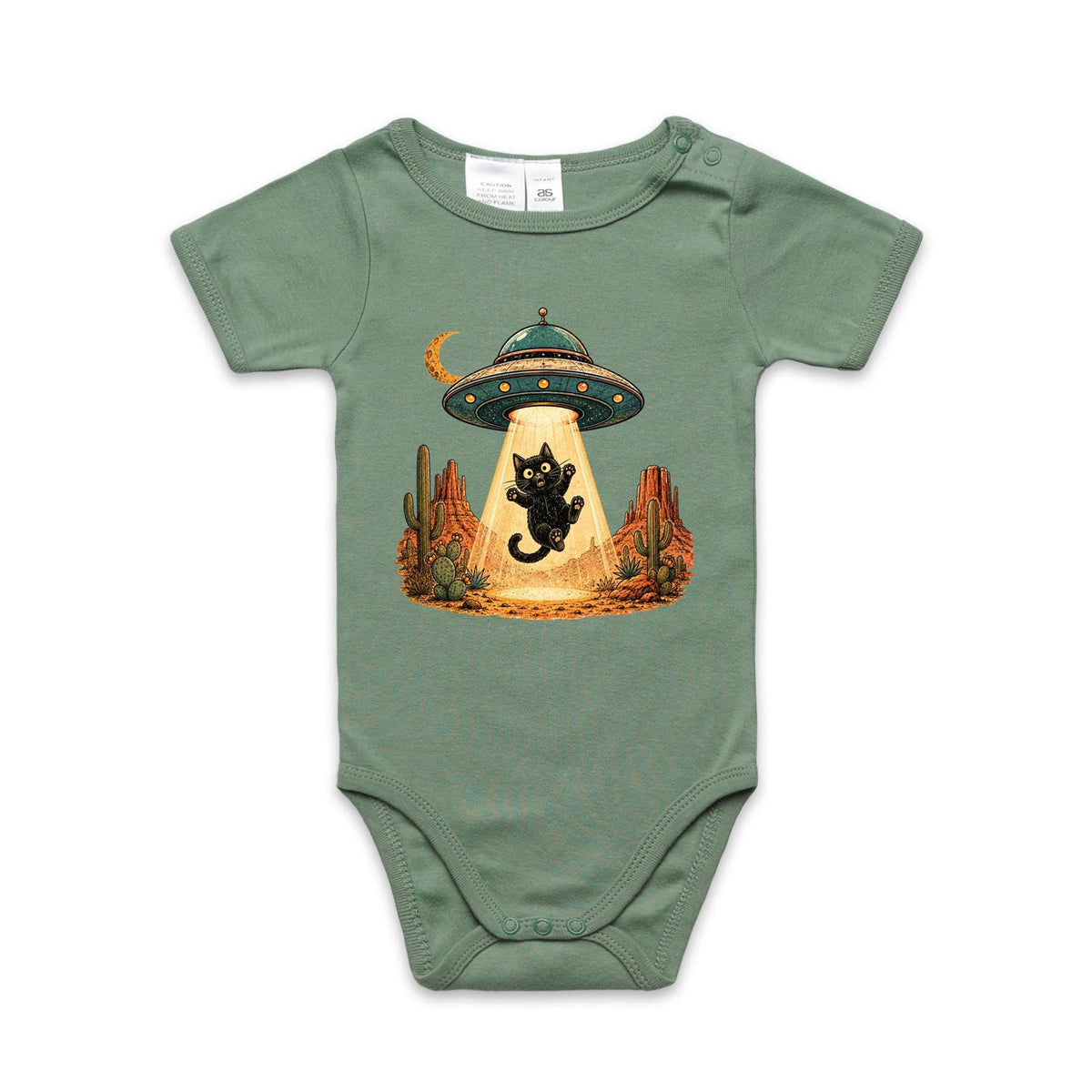 Black Cat Alien UFO Abduction AS Colour Baby Bodysuit