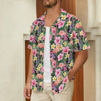 Flamingo Jungle Men's Short Sleeve Hawaiian Shirt Men's Hawaiian Shirt (New) animal Plants Printed Offshore
