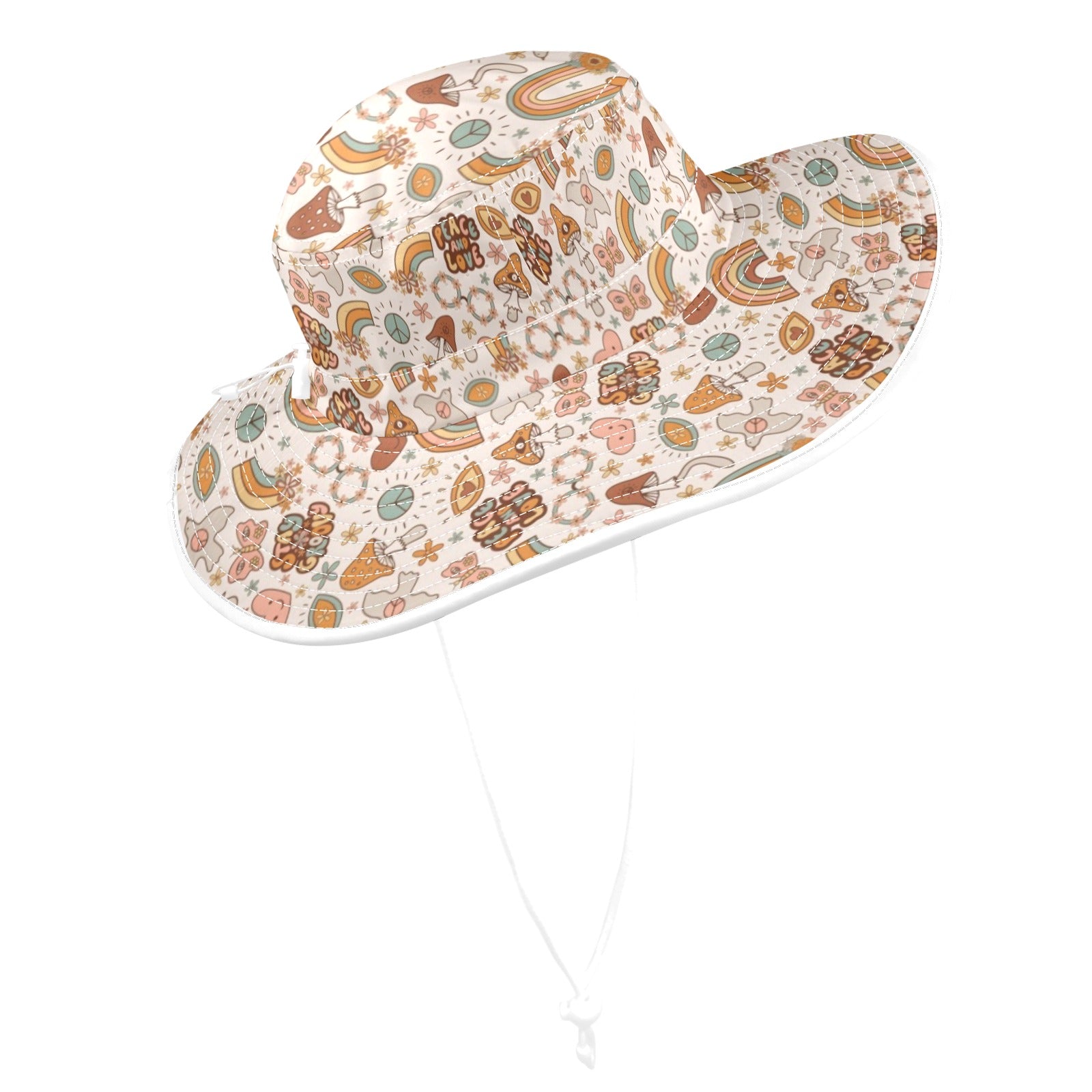 Peace And Love Wide Brim Bucket Hat Wide Brim Bucket Hat Printed Offshore Retro