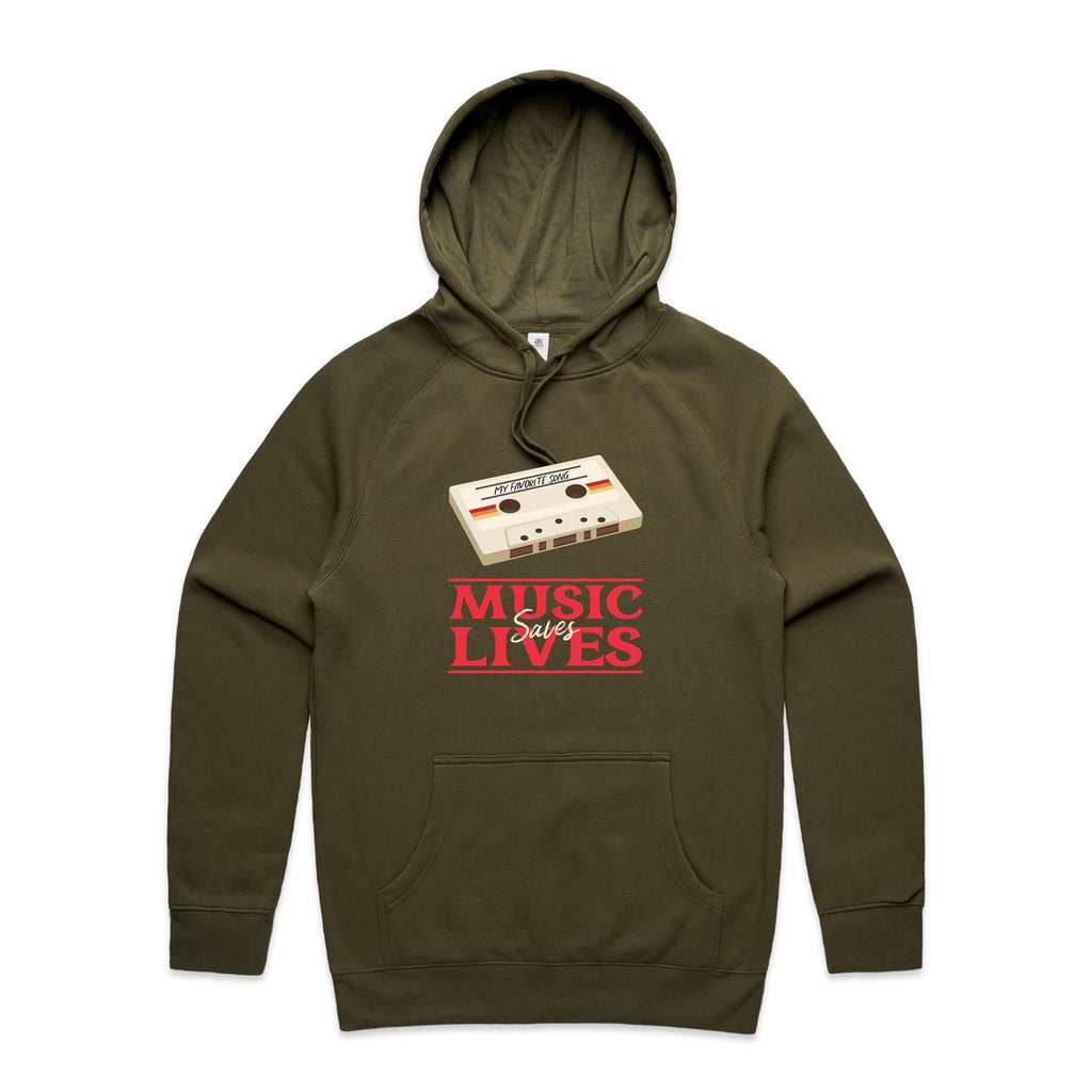 Music Saves Lives - Mens Hoodie Army Mens Hoodie Music Printed In Australia Retro