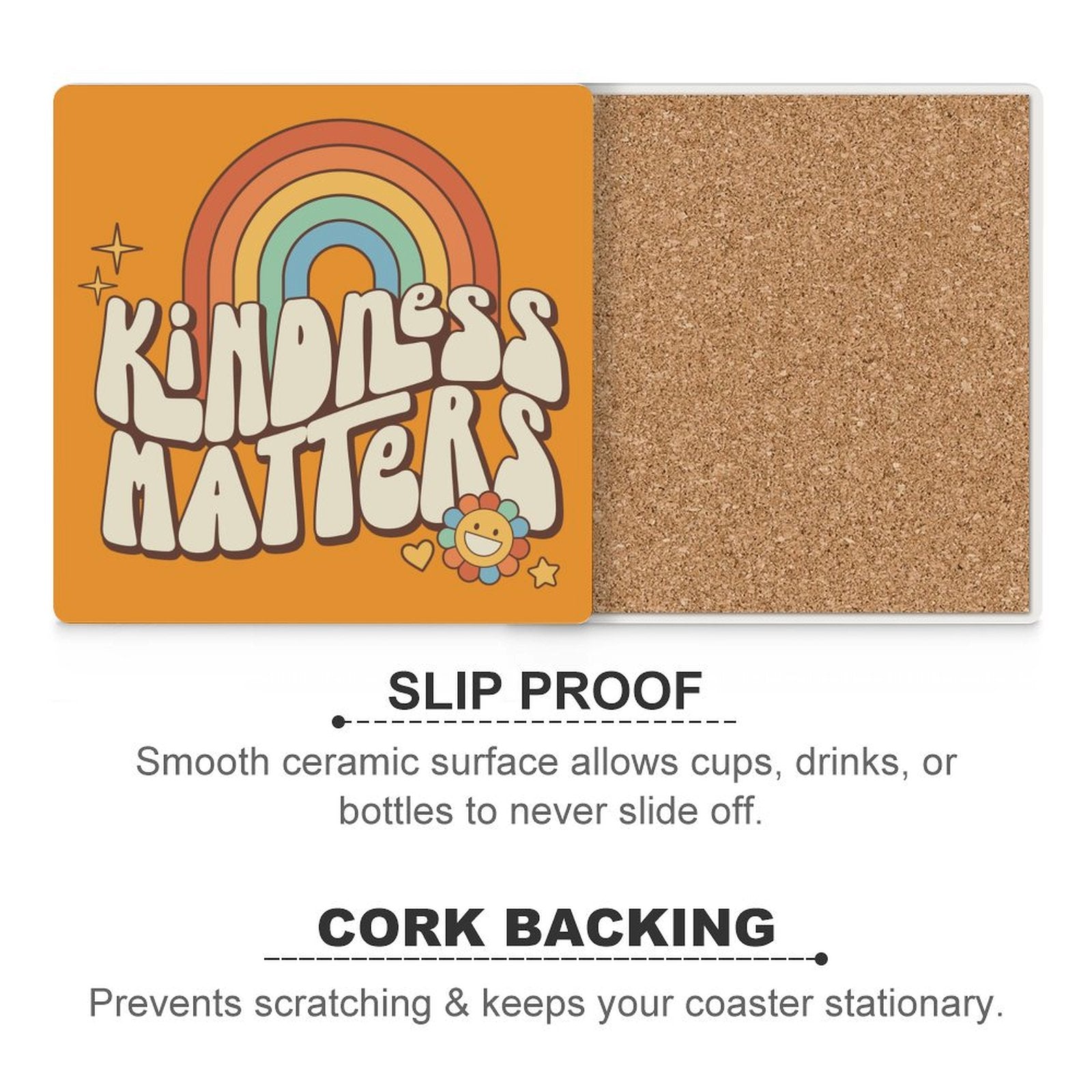 Kindness Matters - Ceramic Coasters (Square) Ceramic Coasters Kindness Printed Offshore