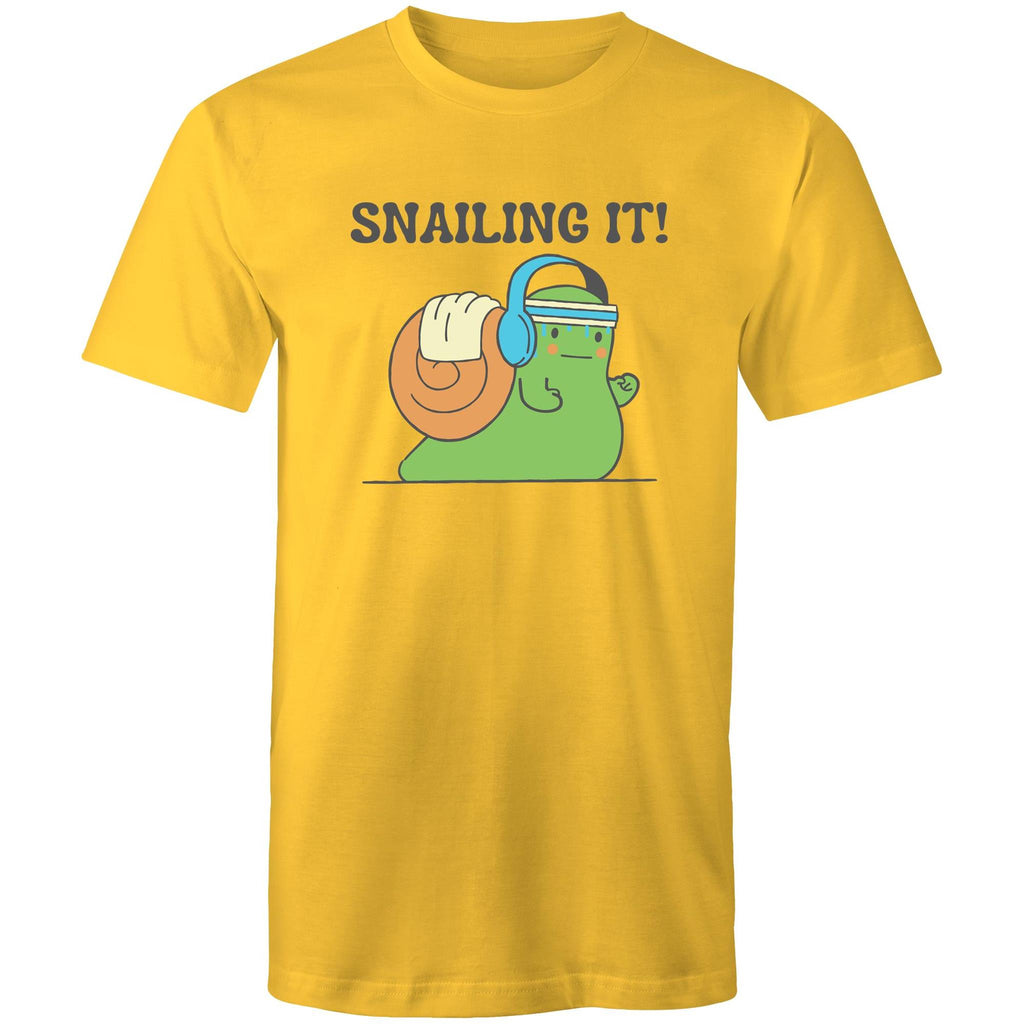 Snailing It - Mens T-Shirt Yellow Mens T-shirt animal Fitness Printed In Australia