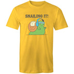 Snailing It - Mens T-Shirt Yellow Mens T-shirt animal Fitness Printed In Australia