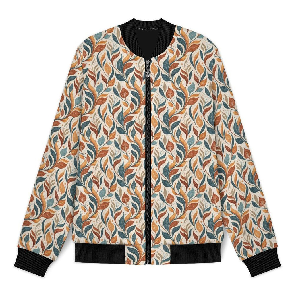 Whimsical Leaf Swirl Men's Casual Zip‑Up Bomber Jacket