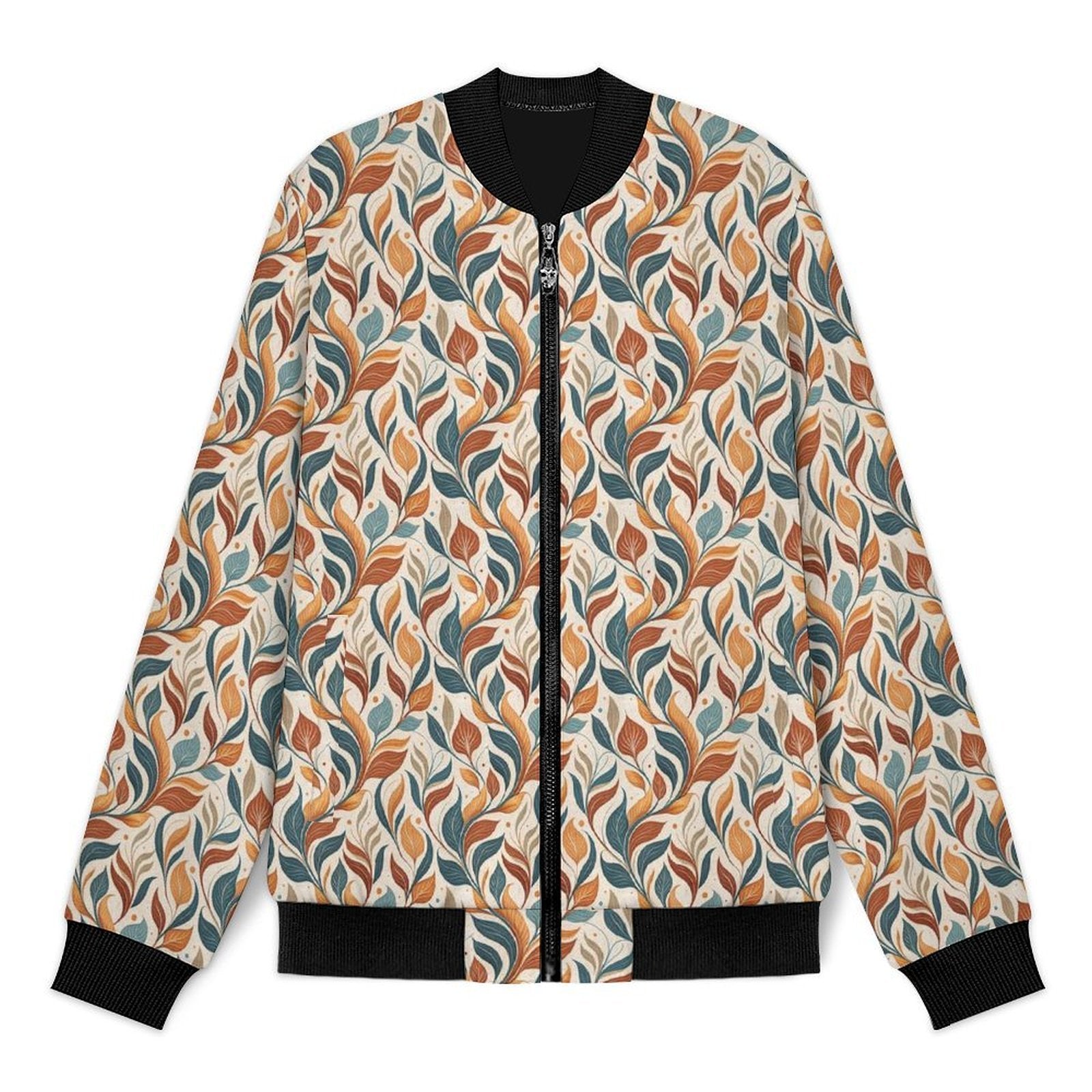 Whimsical Leaf Swirl Men's Casual Zip‑Up Bomber Jacket