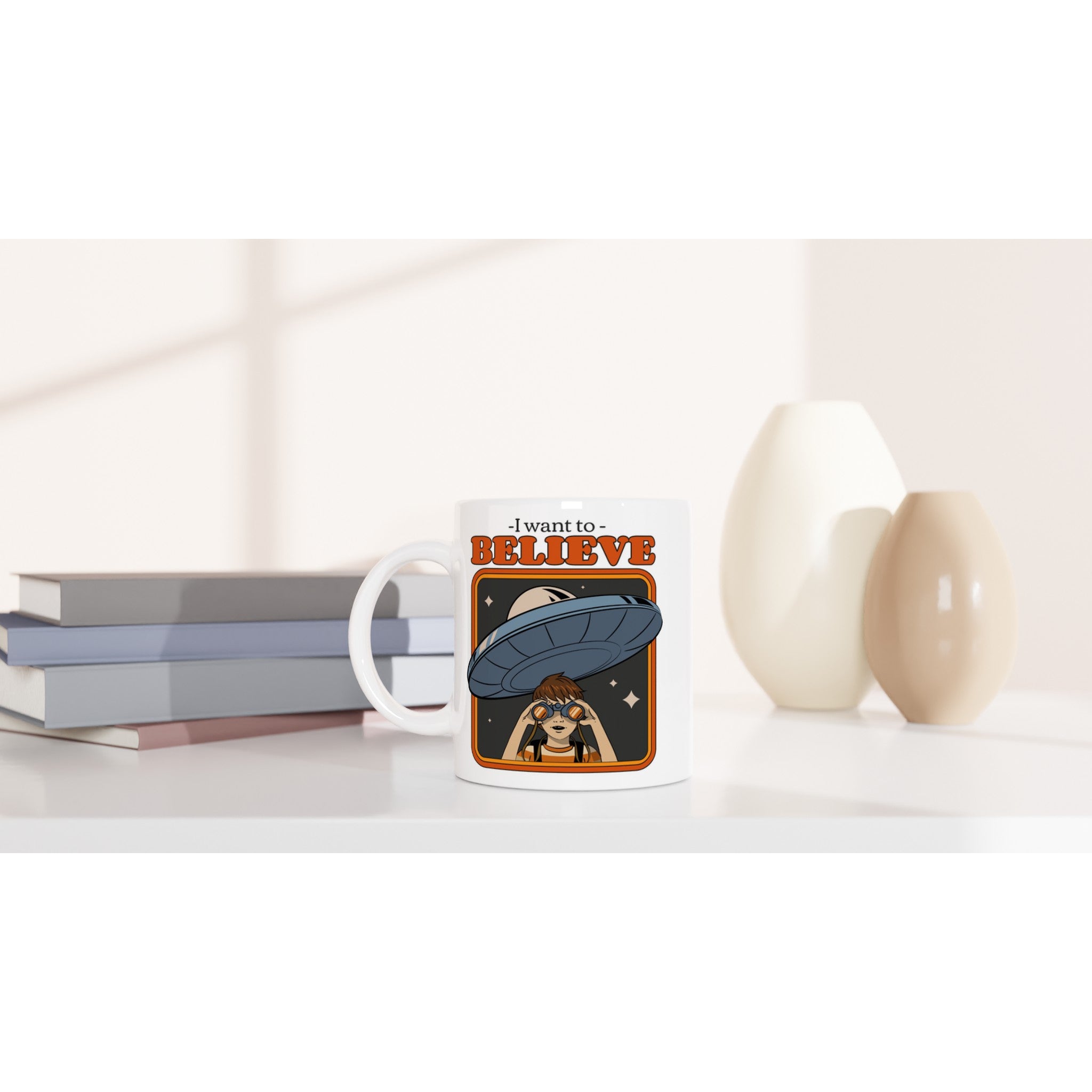 UFO, I Want To Believe - White 11oz Ceramic Mug White 11oz Mug Globally Fulfilled Retro Sci Fi