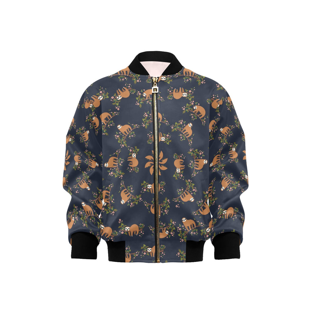 Sloth With Flowers Kids Bomber Jacket XL Kids Bomber Jacket animal Printed Offshore