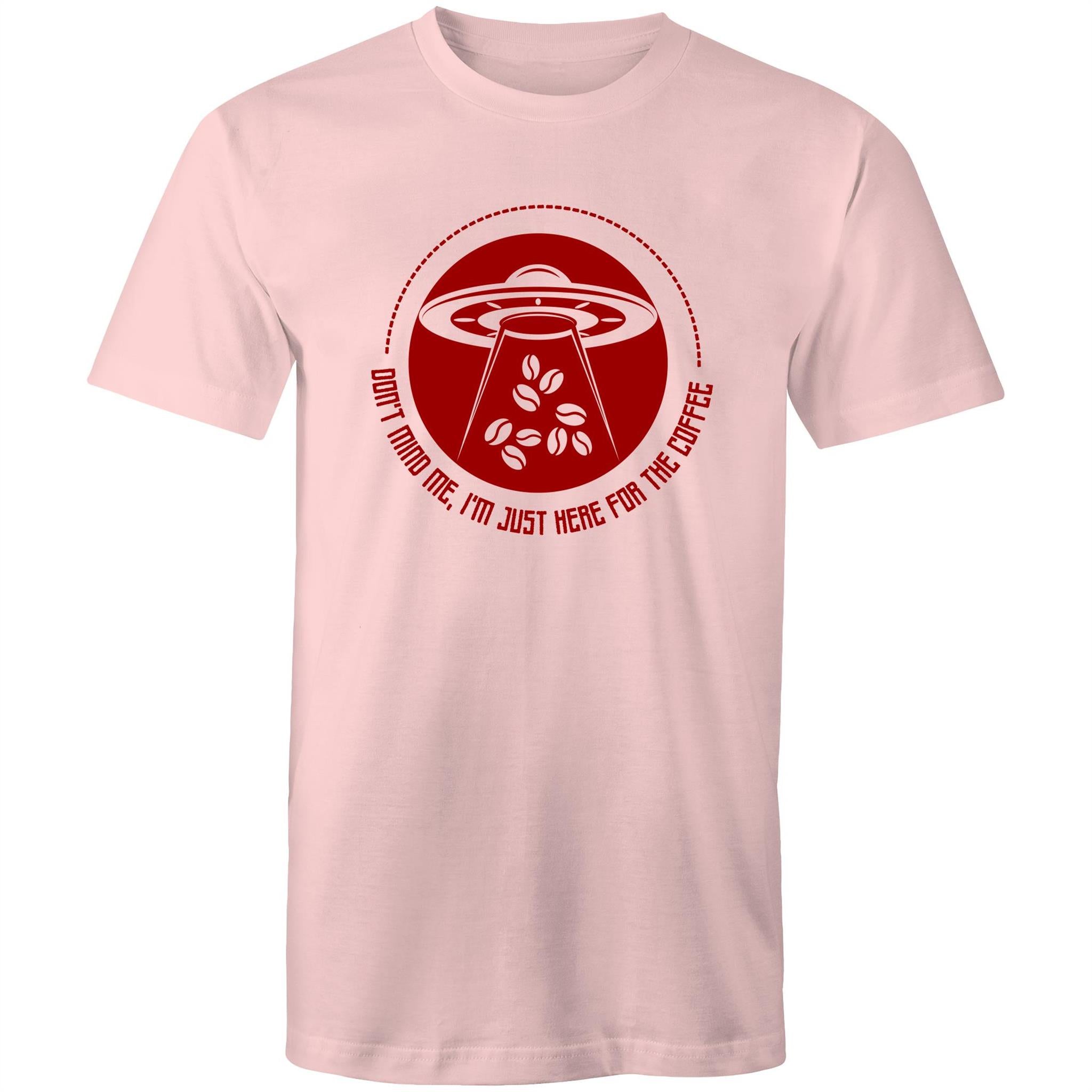 I'm Just Here For The Coffee, UFO - Mens T-Shirt Pink Mens T-shirt Coffee Printed In Australia Sci Fi