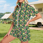 Frangipani Women's Windbreaker Short Set Women's Windbreaker Short Set Plants Printed Offshore