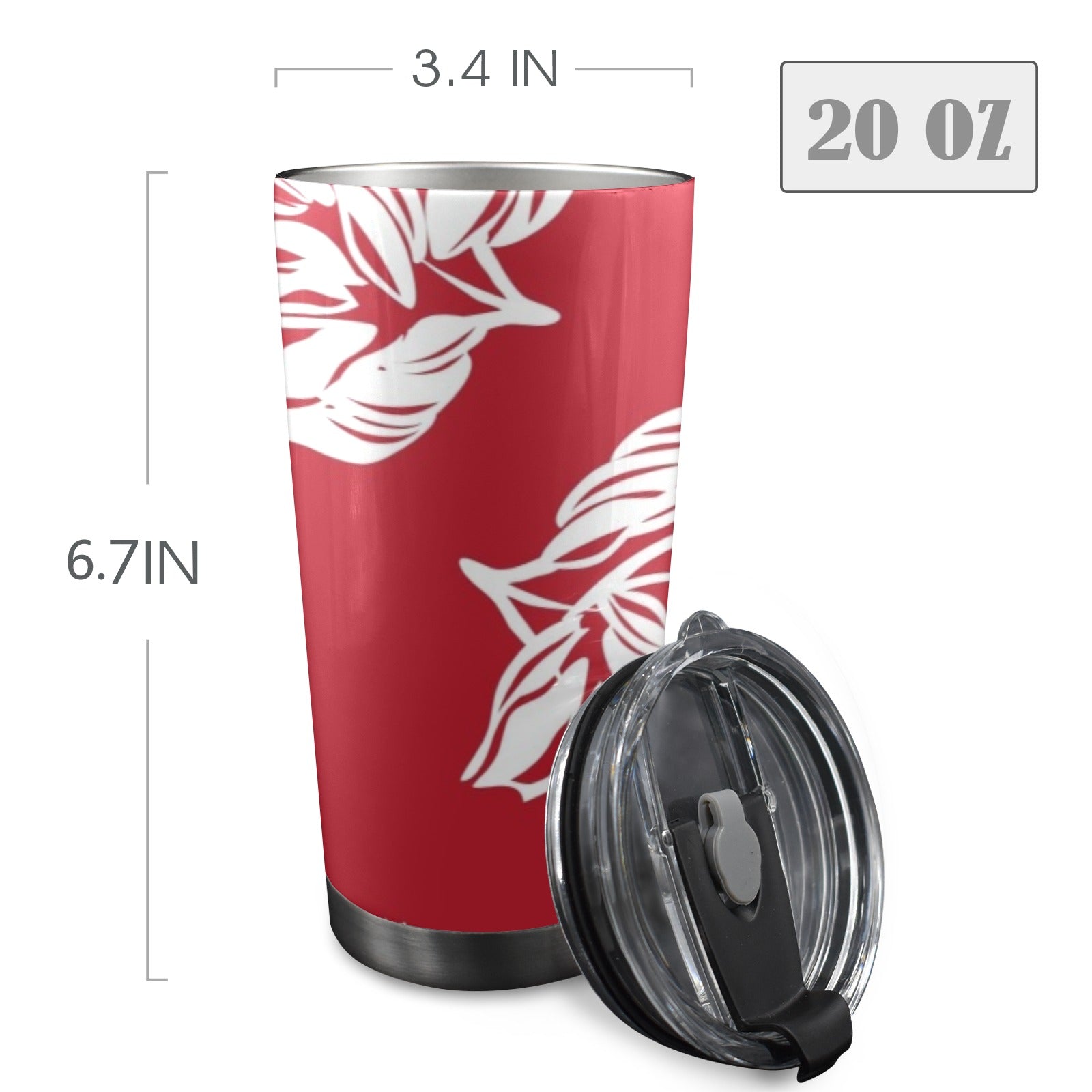 Red Retro Foliage, Hawaiian Flower - 20oz Mobile Tumbler with Lid (Black Lock) 20oz Travel Mug Printed Offshore Surf